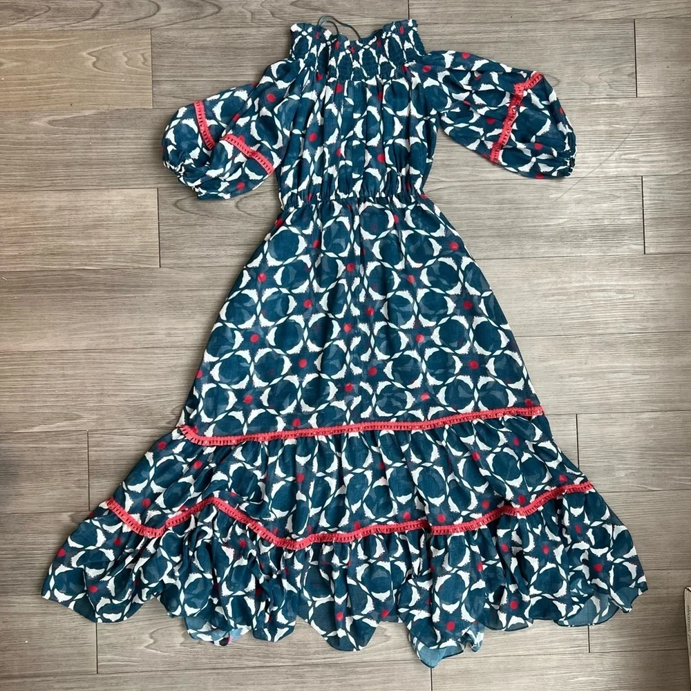 NWT Sachin & Babi X Anthropologie Mosaic Off-The-Shoulder Midi Dress Size 0 - Picture 5 of 9